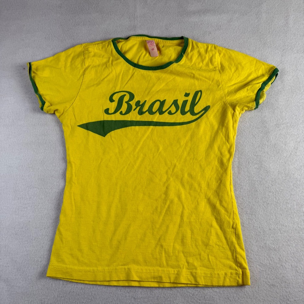 725 Originals Brasil Ringer Tee Yellow Green Graphic T-Shirt Women Large